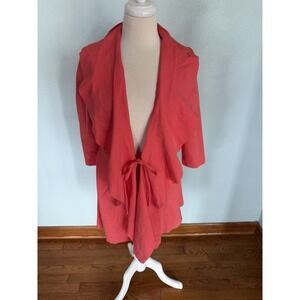 Luii Ruffled Open-Front Tie Blazer Jacket Drape V-Neck Collar Zebra Lining